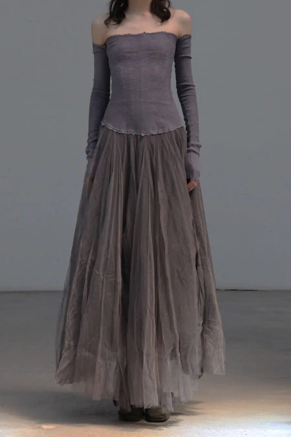 Marc Le Bihan 21908 Shrink Silk Ballet Dress Flat Shoulder Series Triple Gauze Skin-friendly MLB-21908-HUIZI Gray Purple